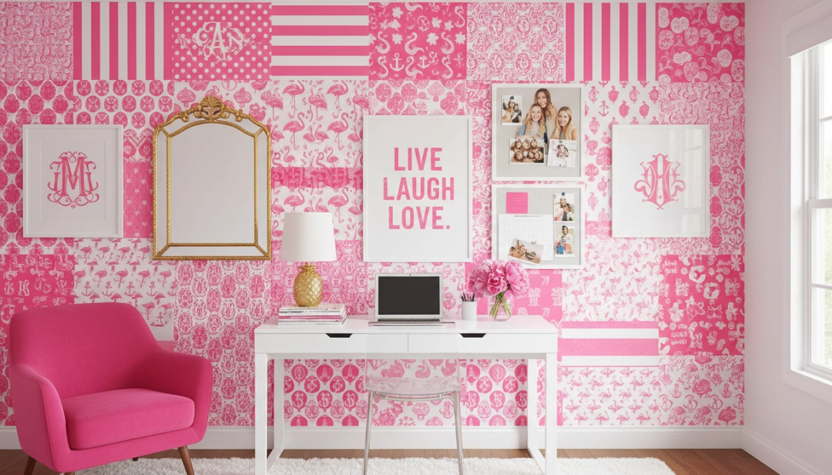 hot pink preppy wallpaper collage