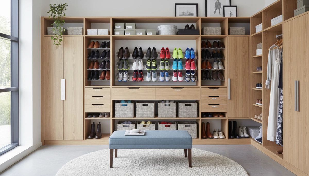 organized shoe cabinet zones and storage solutions